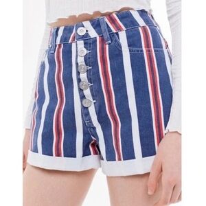 BDG Blue and Red Mom Jean Shorts High-Waisted Striped  Size Womens 30 GUC